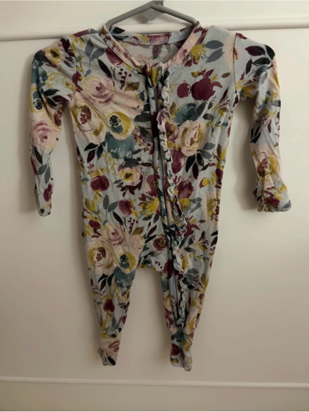 Floral Ruffle-Trim Baby Footie One-Piece - Light Blue Floral